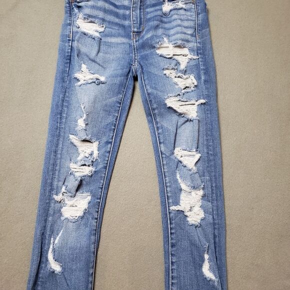 American Eagle Next Level Stretch X Size 0 Hi-Rise distressed Jegging - Picture 3 of 14